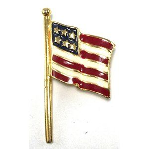 Gold Tone and Enamel Patriotic American Flag Brooch